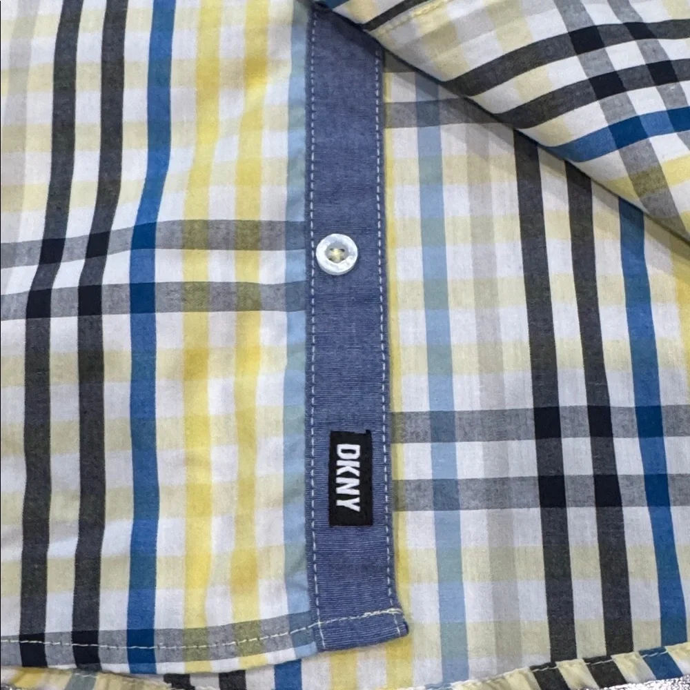 DKNY Kids Casual Yellow and Blue Plaid Button Down Shirt -Size Large 14/16